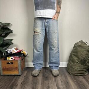 Y2K Bootcut Hollister light washed blue distressed jeans surfer boho style 34x30